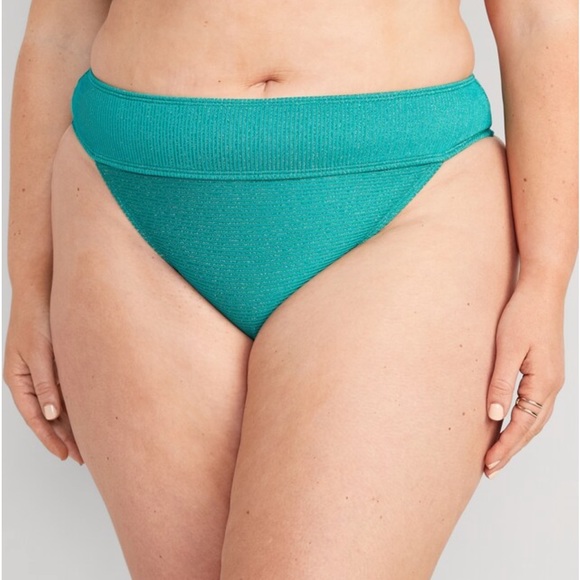 1183 - NWOT's Old Navy Spearmint Green & Gold Metallic High Waisted Bikini (2X) - Picture 2 of 9